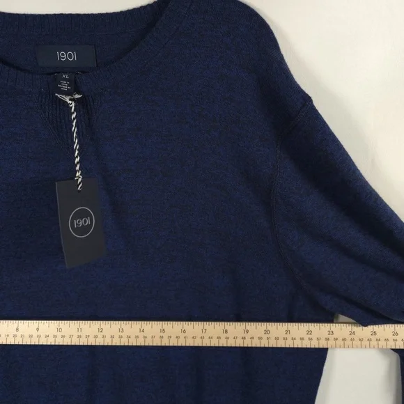 NWT 1901 COTTON CASHMERE Crew Nk Pullover‎ ND426731MN NAVY MEDIEVAL MARL Size XL